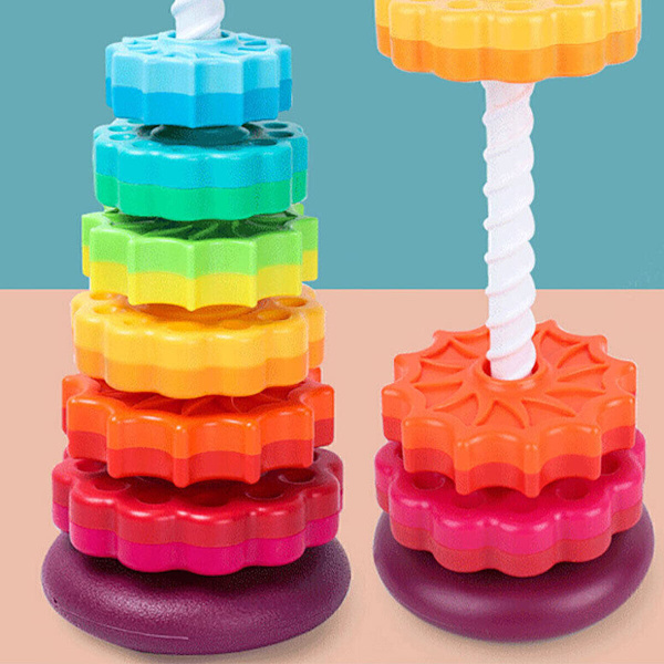Färgglada Gears Stapling Ringar Toy Spinning Stacker Slät för baby