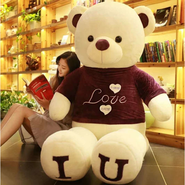 Stor björn Nalle Jätte Nalle Stora mjuka plyschleksaker 80cm/100cm Nyhet IU T-shirt bear (white purple) 80cm