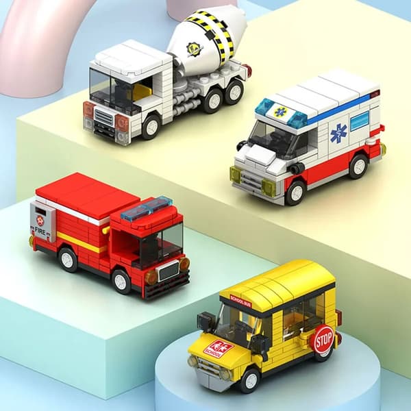 Byggkloss Stad Fordonsmodell Skolbuss Brandbil Ambulans Affärsbil 0767