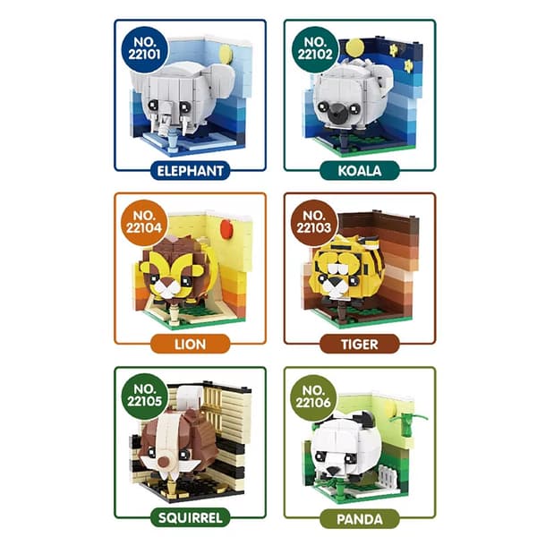 Sött Djur Byggklossar Set - Panda, Koala, Tiger & Fler DIY Leksakspresent Tiger