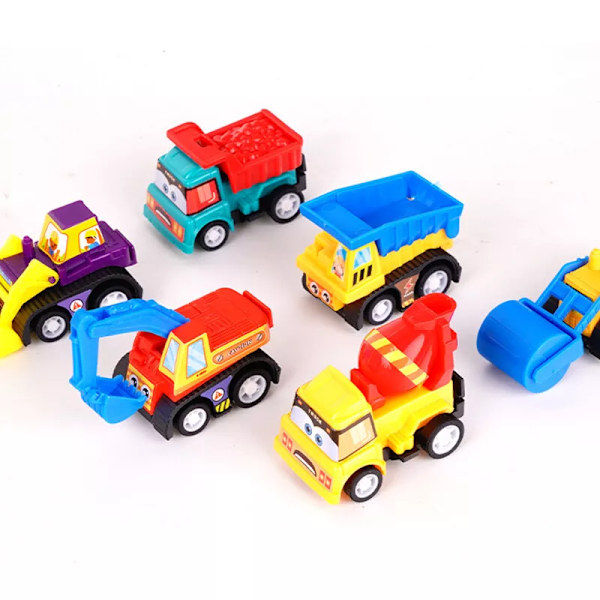 6-pack Leksaksbilar Present Drag tillbaka och åkfordon för små pojkar 1/2/3 år Leksak 6pcs Engineering vehicle