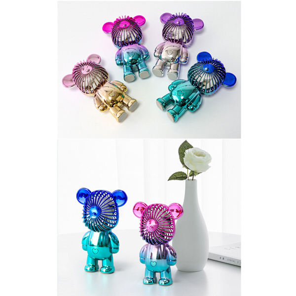 Söt färgglad björn som håller bladlösa fläktar, utanför liten tyst blåsare, USB laddning Purple One Size