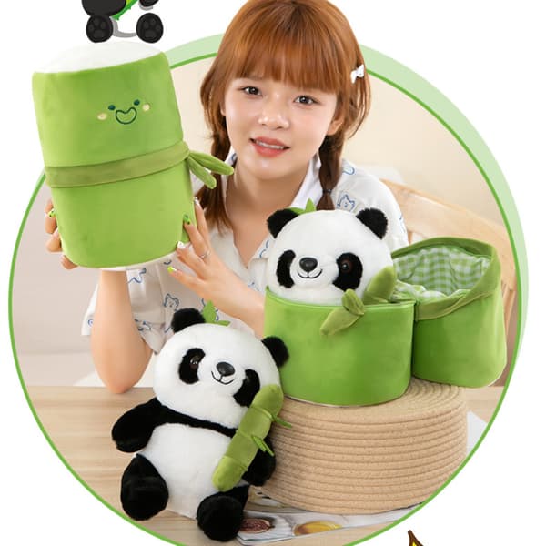 Mjuk Stoppad Panda Kudde 25cm Gosedjur Panda I Bamburör Docka Panda Doll