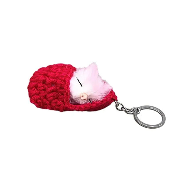 Söt sovande katt nyckelring Tofflor Cat plyschväska Tofflor Cat Pendant nyckelring Hot Pink
