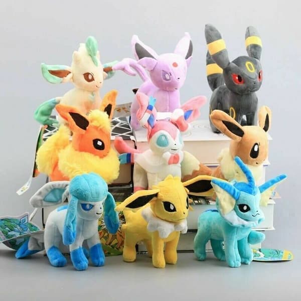 NYTT 7 Evolution av Eevee Plyschdocka Set Eeveelution Stående Mjuk Leksak Gåvor Leafeon