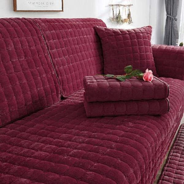 Mjuk Plysch Sofföverdrag Universal Soffa Halkfri Matta Sofflounge Soffhandduk leksak Thicken-Wine Red 70*70cm