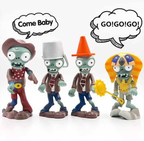 Plants VS Zombies Actionfigur PVZ Ärtkanon &amp; Zombie Figur Leksaksset Spel 3PCS Zombie