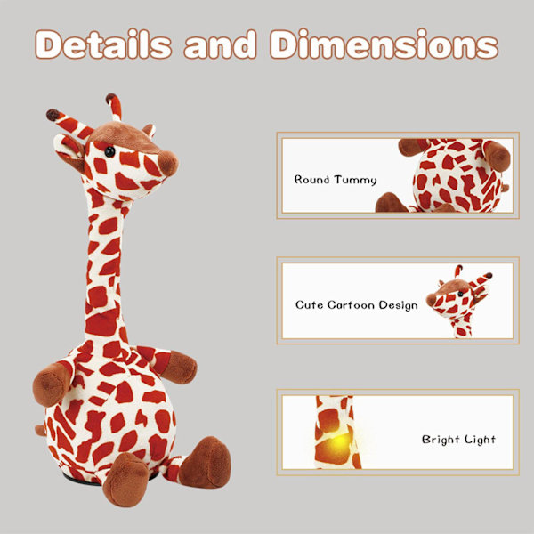 Giraffe Plysch Talking Giraffe Repeterar vad du säger Shaking Head Electric