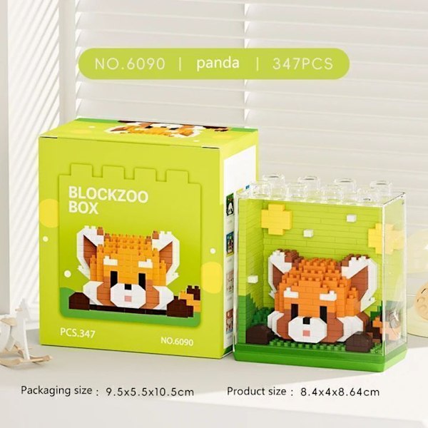 Mini Kubiska Djur Serie Modell 3D Pussel Mikro Byggklossar DIY 6090 Red Panda