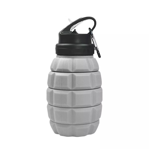Hopfällbar resevattenflaska18oz Återanvändbar BPA-fri silikonvikbar grå grey