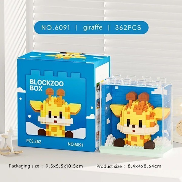 Mini Kubiska Djur Serie Modell 3D Pussel Mikro Byggklossar DIY 6091 Giraffe