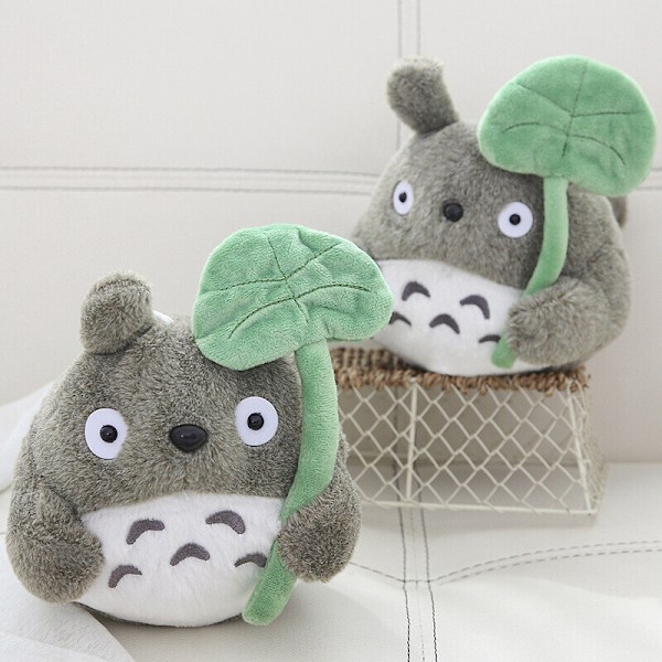 Min granne Totoro Plyschdocka Mjuk Fylld Mörkgrå Löv Totoro Leksakspresent ny 8 0 22cm