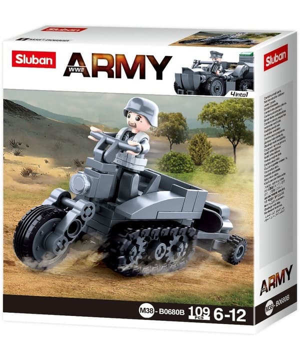 Sluban B0680B Byggklossar Barn Armé militär Halvbandmotorcykel 109 Delar