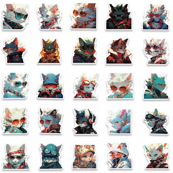 50X Cyberpunk Wild Cats Theme Skateboard Scrapbook Laptopväska Notebook Stickers