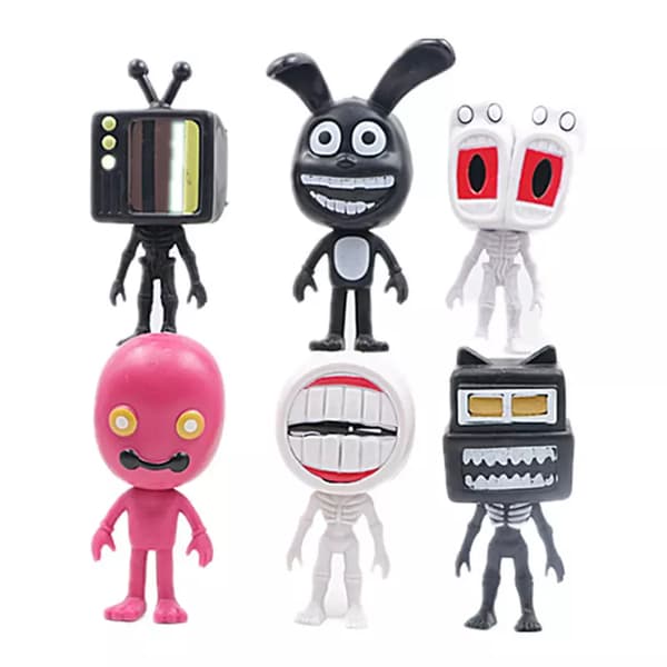 6 st Q-version av Big Head Siren Tv Head Siren Hand Office Model Ornaments