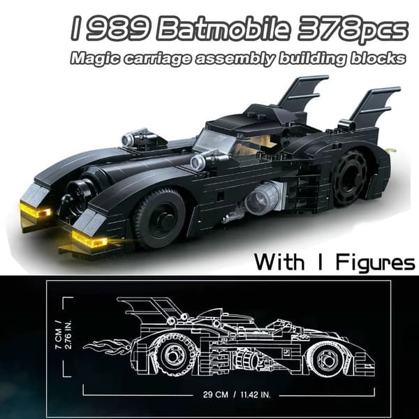 NY 378 Delar Batmobile 1989 MOC Högkvalitativa Byggklossar