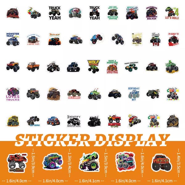 100X Monster Truck 4x4 Stickers Hydro Flask bagage Laptop Skateboard Bulk Rea