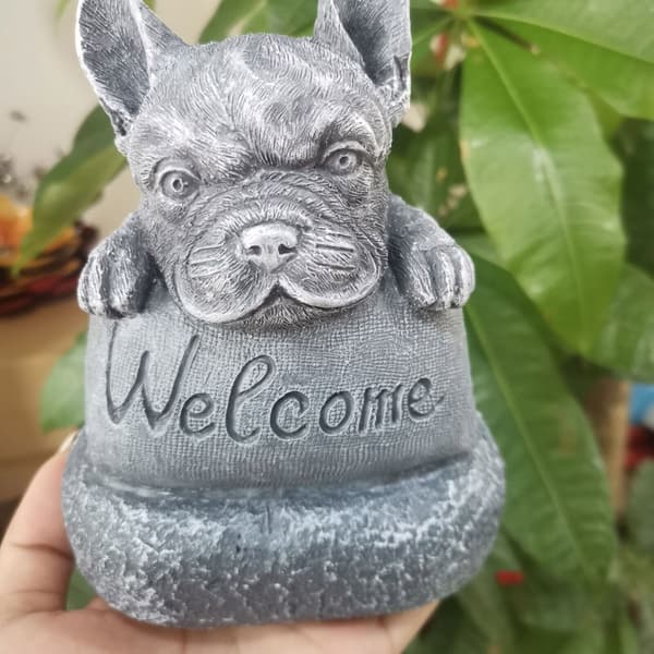 Trädgård French-Bulldog Staty Välkomstskylt utomhus för hem Gift Yard Art