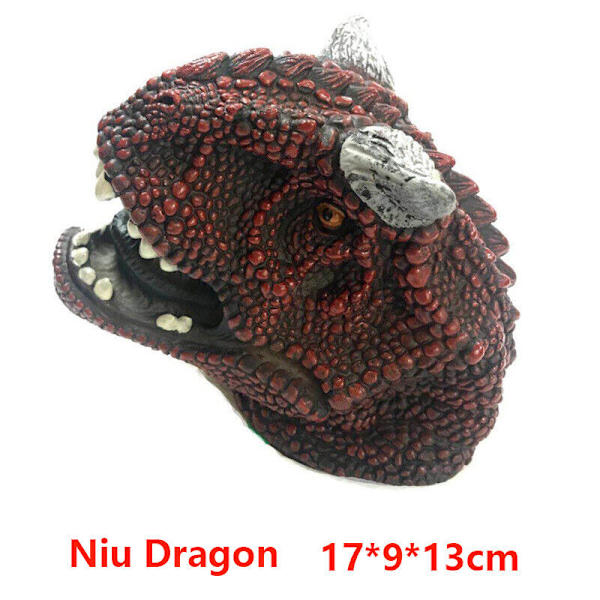 Dinosaurie Djur Realistisk Handdocka Mjuk Plast Mun Leksak Barn Deformation Niu Dragon