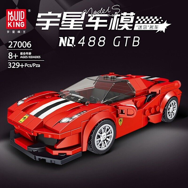 Mould King Mini Bilmodell Set Sportfordon Byggsats 80 Bilar Samlarobjekt 27006 488 GTB With retail box and acrylic box