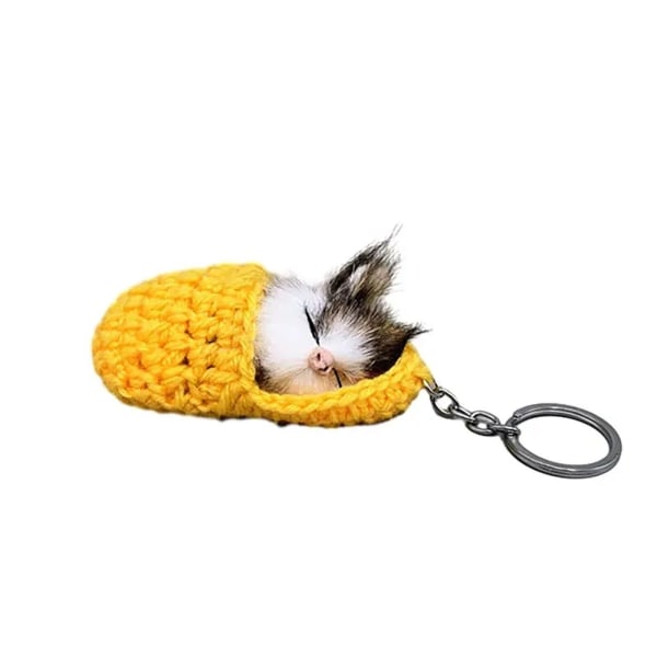 Söt sovande katt nyckelring Tofflor Cat plyschväska Tofflor Cat Pendant nyckelring Yellow