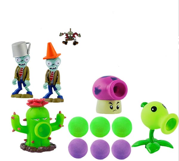 Plants VS Zombies Actionfigur PVZ Ärtkanon &amp; Zombie Figur Leksaksset Spel Threepeater