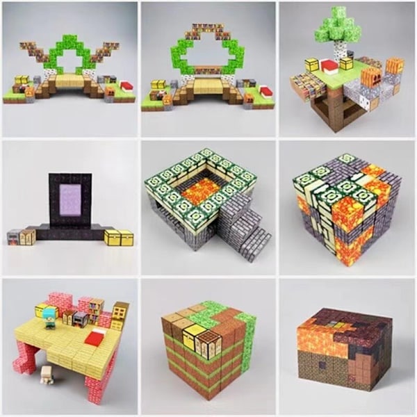 Rikt utbud av magnetiska block Minecraft-kuber DIY Byggleksaker Set 10 st 58 bookshelf