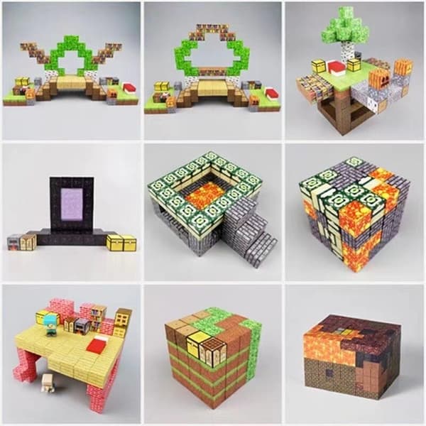 Rikt utbud av magnetiska block Minecraft-kuber DIY byggleksaker set 100 delar 36 gold