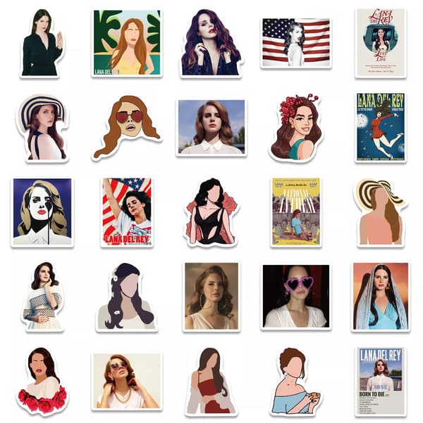 50 st sångerska Elizabeth Lana Del Rey Porträtt Gitarr Laptop Notebook Mugg Stickers