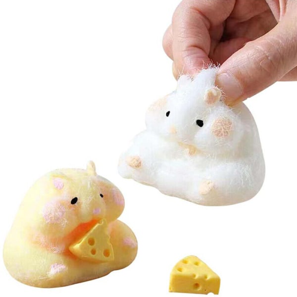 Söt Hamster Squeeze Toy Silikon Nyp Dekompression Toy Fidget Sensory White+Yellow 2Pc