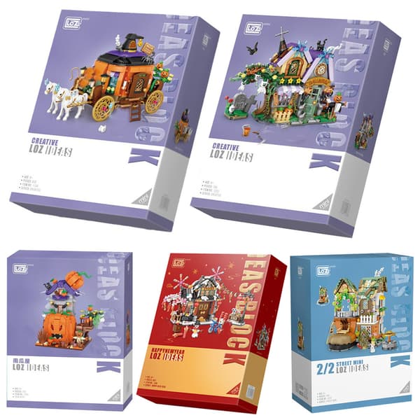 LOZ Halloween Julhus Pumpavagn Mini Gatubyggklossar Leksaker Forrest wolf cabin No box