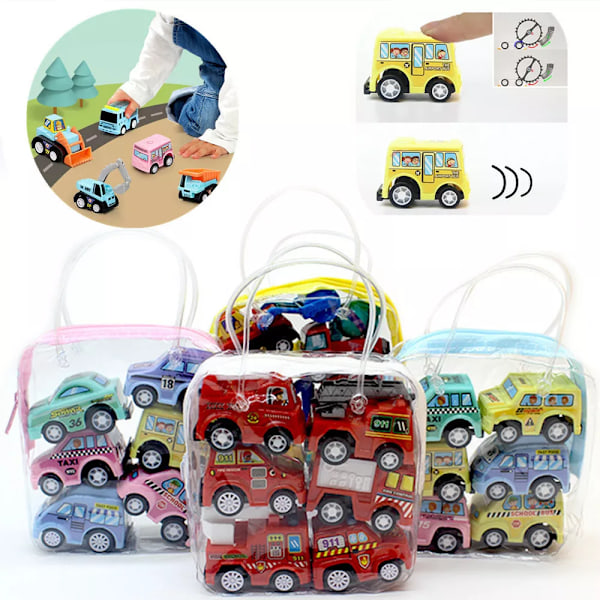 6-pack Leksaksbilar Present Drag tillbaka och åkfordon för små pojkar 1/2/3 år Leksak 6pcs Engineering vehicle