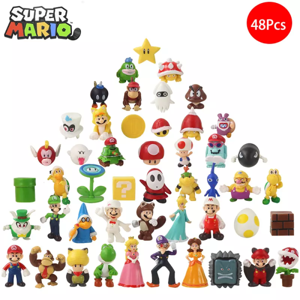 Dekorativa 48 st Super Mario Bros Luigi Actionfigurer Set för tårtdekor