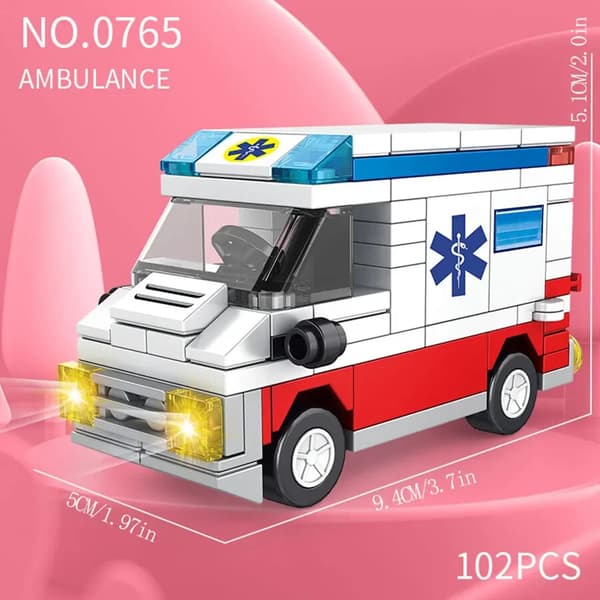 Byggkloss Stad Fordonsmodell Skolbuss Brandbil Ambulans Affärsbil 0765