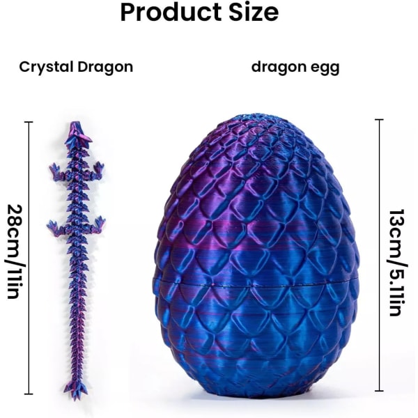 Surprise Dragon Egg Artikulerande Ädelsten Dragon Fidget Toy-3D Printed Dragon Silk Blue Purple