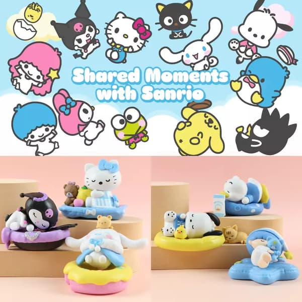 Sanrio Sova 6st Figurleksaker Kuromi Cinnamoroll Pochacco Modell Dockor Presenter