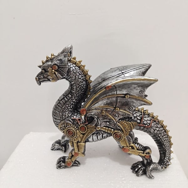 Gotisk Steampunk Mekanisk Flygande Drake Resin-Staty Dekoration Ornament Dekor