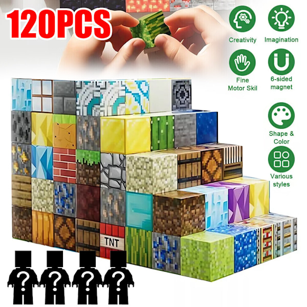 120 st Magnetisk Leksak Magnetiska Byggklossar Pedagogisk Leksak Bygg Minecraft Set
