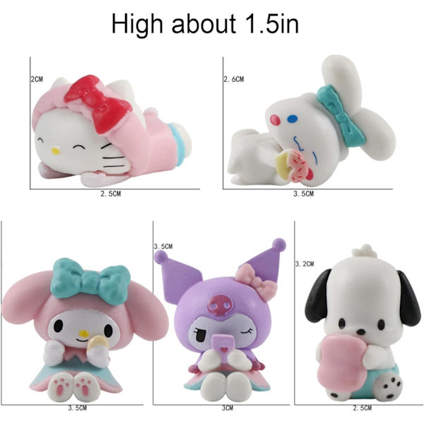 Sanrio Mini Action Figur Statyer Anime Cake Toppers Figurer PVC Modelldockor H