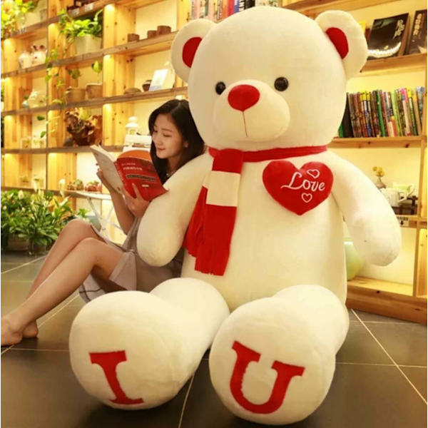 Stor björn Nalle Jätte Nalle Stora mjuka plyschleksaker 80cm/100cm Nyhet IU Scarf Bear (Red and White) 80cm