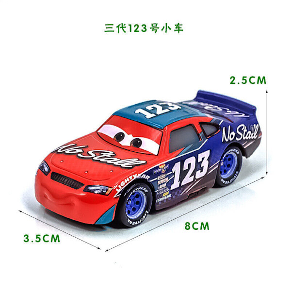 Disney Pixar Bilar 3:e Lot Lös Blixten McQueen 1:55 Diecast Modellbil Leksaker No. 123 car of the third gener...