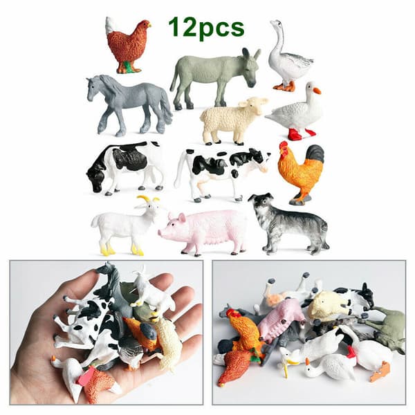 12x Gårdens Djur Figurer Leksak Mini Plast Gårdsdjur Figurer Realistisk Gård