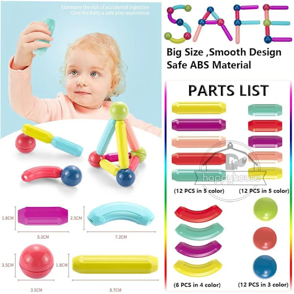 Magnetiska Byggklossar Set Leksaker för Barn Magnetstav Byggklossar 42pc without box