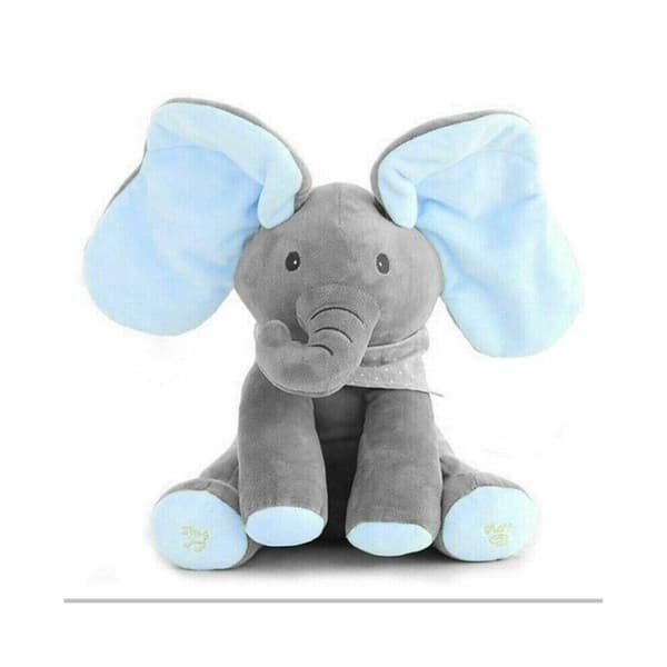 Peek-A-Boo Elephant Plyschleksak Sjungande Doll Present (grå+blå)