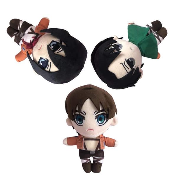 Söt attack på titan Eren Jaeger plyschleksak runt ansikte och mysig kropp Perfekt Mikasa