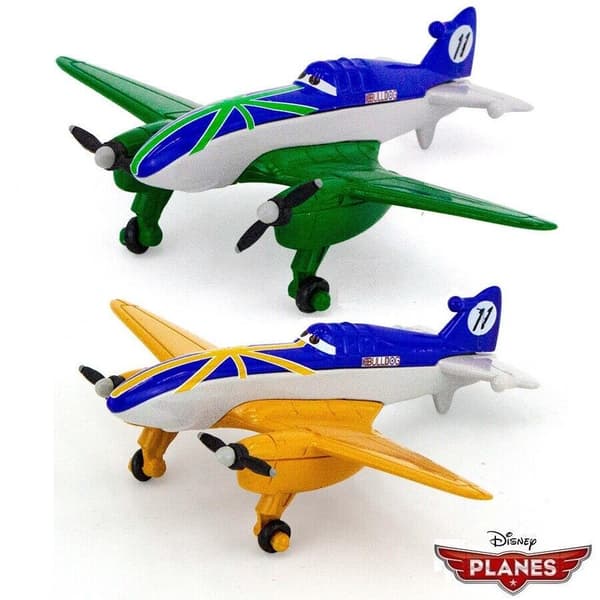 2ST Disney Pixar nr 11 gul + grön bulldogg flygplan Diecast leksakspresent