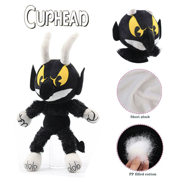 Ljusa färgglada Cuphead Mugman Devil Boss Plyschleksak Gosedjur docka för barn