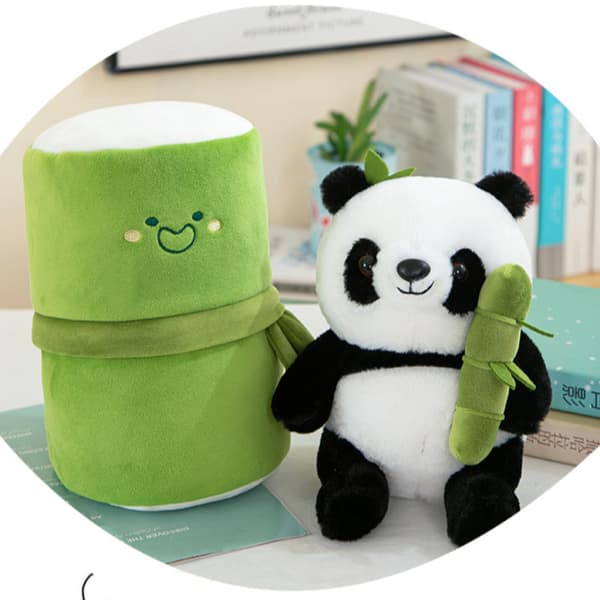 Mjuk Stoppad Panda Kudde 25cm Gosedjur Panda I Bamburör Docka Panda with Bamboo Tube