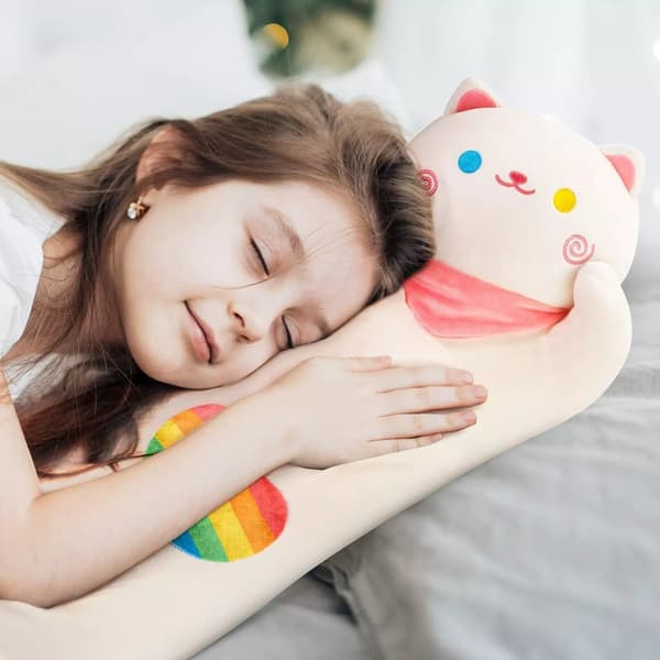 Mewaii 50cm Lång Katt Plysch Kudde Mjuk Krämvit Kramande Kitty Leksak Plush Dolls - 8cm