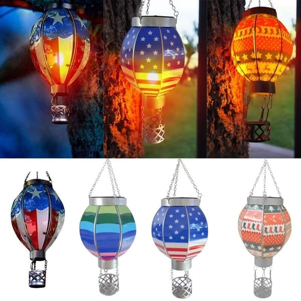 Varmluftsballong Solar Lantern Light med flimrande Flame Garden Lantern Light E